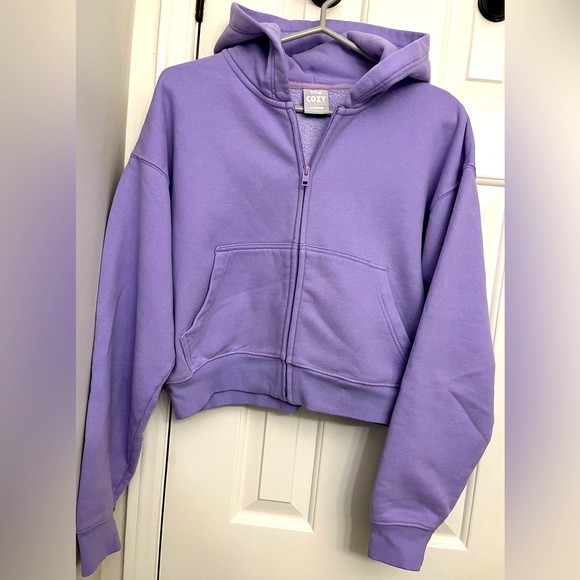 Aritzia Sweaters - TNA Cozy Fleece Boyfriend zip up hoodie - boxy fit - purple - size small